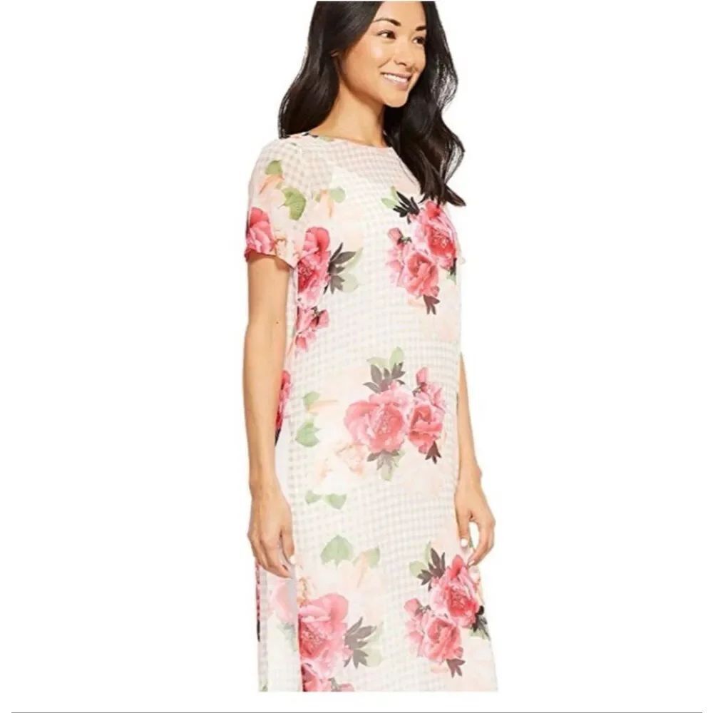 Calvin Klein floral print tunic top check pattern short sleeves size M NWT
